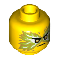 Tête de minifigurine Lloyd, yeux dorés, en colère, flammes blanches/or (Minifig Head Lloyd, Gold Eyes, Angry, White/Gold Flames)
