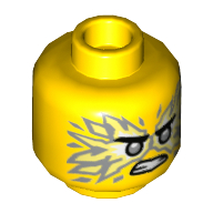 Tête de minifigurine Jay, yeux gris bleuté clair, flammes blanches / lbg, en colère, dents (Minifig Head Jay, Light Bluish Gray Eyes, White/LBG Flames, Angry, Teeth)