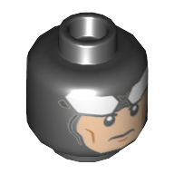 Tête de minifigurine Batman, lunettes blanches sur le avant, motif imprimé poupe / léger sourire (Minifig Head Batman, White Goggles on Forehead, Stern / Slight Smile Print)