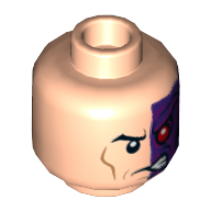 Tête de minifigurine à deux faces (Harvey Dent), demi-côté violet, œil gauche rouge, motif : en colère (Minifig Head Two-Face (Harvey Dent), Half Side Purple, Red Left Eye, Angry Print)