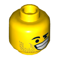 Tête de minifigurine Rex Dangervest, clin d'œil, grand sourire bouche ouverte/sourire, dents, barbe naissante (Minifig Head Rex Dangervest, Wink, Big Open Mouth Grin/Smile, Teeth, Stoppled Beard)