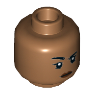 Tête de minifigurine mj / ambre accorder, lèvres de pêche, sourcil noir soulevé / léger sourire (Minifig Head MJ / Amber Grant, Peach Lips, Raised Black Eyebrow / Slight Smile)