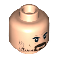 Tête de minifigurine jim trémie / gardien rouge, sourcils épais, moustache brun rougeâtre, barbe, barbe naissante (Minifig Head Chief Jim Hopper / Red Guardian, Thick Eyebrows, Reddish Brown Mustache, Beard, Stubble)