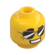 Tête de minifigurine, Lunettes de soleil réfléchissantes, Sourire avec les dents / pupilles blanches (Minifig Head, Reflective Sunglasses, Smile with Teeth / White Pupils Print)