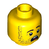 Tête de minifigurine Jonas Jr, barbu, bouche ouverte, air effrayé, dents (Minifig Head Jonas Jr, Stubble Beard, Open Mouth Scared, Teeth)