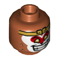 Tête de minifigurine Roi-Singe, yeux jaunes, peinture de visage blanc et rouge, sourire avec les dents / bouche fermée avec motif imprimé croc (Minifig Head Monkey King, Yellow Eyes, White and Red Face Paint, Smile with Teeth / Closed Mouth with Fang Print)