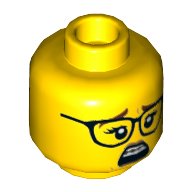 Tête de minifigurine Paola, sourcils brun rougeâtre, lunettes, becs de bouche, motif : sourire / effrayé (Minifig Head Paola, Reddish Brown Eyebrows, Glasses, Mouth Braces, Smile / Scared Print)