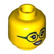Tête de minifigurine, sourcils, lunettes vert foncé, lèvres nougat moyen, Sourire fermé / ouvert Sourire imprimé (Minifig Head, Eyebrows, Dark Green Glasses, Medium Nougat Lips, Closed Smile / Open Smile Print)