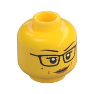 Tête de minifigurine rose davids, lunettes, lèvres de pêche, sourire sévère / motif imprimé effrayé (Minifig Head Rose Davids, Glasses, Peach Lips, Stern Smile / Scared Print)