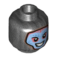 Tête de minifigurine, cagoule avec visage bleu, motif : sourire montrant les dents (Minifig Head, Balaclava with Blue Face, Smile with Teeth Print)