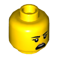 Tête de minifigurine, sourcils noirs, lèvres nougat moyen, Motif imprimé neutre / criard (Minifig Head, Black Eyebrows, Medium Nougat Lips, Neutral / Shouting Print)