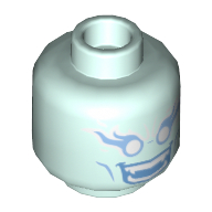 Tête de minifigurine, cils et bouche bleu clair vif, yeux et dents blancs avec motif imprimé crocs (Minifig Head, Bright Light Blue Eyelashes and Mouth, White Eyes and Teeth with Fangs Print)
