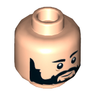 Tête de minifigurine temmin 'Snap' wexley, barbe noire pleine, sourcils, pupilles blanches, lignes de nougat moyennes sous les yeux et motif imprimé menton (Minifig Head Temmin 'Snap' Wexley, Beard Black Full, Eyebrows, White Pupils, Medium Nougat Lines Under Eyes and Chin Print)