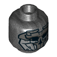 Tête de minifigurine Chevalier de Ren, masque avec motif imprimé crâne gris foncé et argent (Minifig Head Knight of Ren, Mask with Dark Bluish Gray and Silver Skull Print)