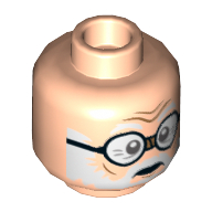 Tête de minifigurine Ernie Prang, lunettes, motif : sourcils blancs et barbe (Minifig Head Ernie Prang, Glasses, White Eyebrows and Beard Print)