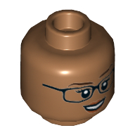 Tête de minifigurine Allison Miles, personnage féminin, lunettes noires, lèvres pêche, sourire bouche ouverte, Dents (Minifig Head Allison Miles, Female, Black Glasses, Peach Lips, Open Mouth Smile, Teeth)