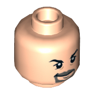 Tête de minifigurine Vic Hoskins, barbe gris bleuté clair, moustache, sourcils noirs, sourire / en colère avec motif imprimé de dents serrées (Minifig Head Vic Hoskins, Light Bluish Gray Beard, Moustache, Black Eyebrows, Smirk / Angry with Clenched Teeth Print)