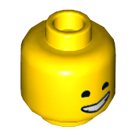 Tête de minifigurine Emmet, bouche ouverte, grince lactée, yeux fermés / bouche fermée, yeux serrés. (Minifig Head Emmet, Open Mouth, Lopsided Grin, Closed Eyes / Closed Mouth, Tightly Closed Eyes.)