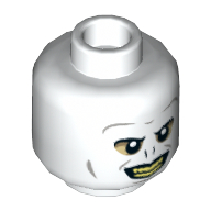 Tête de minifigurine Voldemort, beige autour des yeux, dents jaunes, motif imprimé mal sourire (Minifig Head Voldemort, Tan Around Eyes, Yellow Teeth, Evil Grin Print)