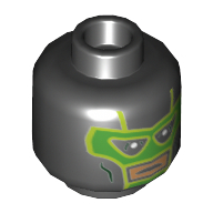 Tête de minifigurine Green Lantern, masque de visage vert, avec bouche nougat trou motif imprimé (Minifig Head Green Lantern, Green Face Mask, with Nougat Mouth Hole Print)