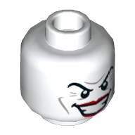 Tête de minifigurine Joker, sourcils, lèvres rouges, grand sourire montrant les dents (Minifig Head Joker, Eyebrows, Red Lips, Wide Smile Showing Teeth)
