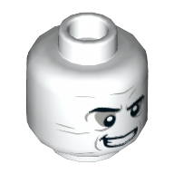Tête de minifigurine métamorpho, sourire latéral, ombre à paupières gris bleuté foncé et lignes de visage motif imprimé (Minifig Head Metamorpho, Side Grin, Dark Bluish Gray Eye-shadow and Face Lines Print)