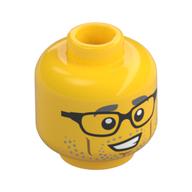 Minifigurine wheeler, lunettes, sourcils gris et barbe naissante, lignes de joues de nougat moyen et motif imprimé fossette au menton (Minifig Head Wheeler, Glasses, Gray Eyebrows and Stubble, Medium Nougat Cheek Lines and Chin Dimple Print)