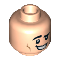 Tête de minifigurine joey, sourcils, sourire déséquilibré / grand sourire avec motif imprimé sourcil droit en relief (Minifig Head Joey, Eyebrows, Lopsided Grin / Large Smile with Raised Right Eyebrow Print)
