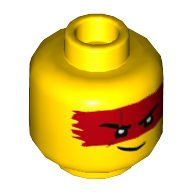 Tête de minifigurine Kai, masque de peinture res, cicatrice à droite, motif imprimé sourire déséquilibré (Minifig Head Kai, Res Paint Mask, Scar on Right, Lopsided Smile Print)