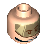 Tête de minifigurine Pilote rebelle, jugulaire, visière beige foncé / bouche ouverte sourire motif imprimé (Minifig Head Rebel Pilot, Chin Strap, Dark Tan Visor / Open Mouth Grin Print)