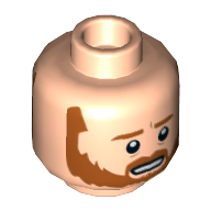 Tête de minifigurine Obi-Wan Kenobi, barbe orange foncé et sourcils, Nerveux avec des dents Affichage / Motif imprimé froncé (Minifig Head Obi-Wan Kenobi, Dark Orange Beard and Eyebrows, Nervous with Teeth Showing / Frown Print)