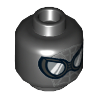 Tête de minifigurine Spider-Man noir, sangle, perle titane lunettes motif imprimé (Minifig Head Spider-Man Noir, Webbing, Pearl Titanium Goggles Print)