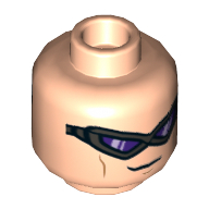 Tête de minifigurine Hawkeye, Lunettes en Titane Perle, Verres Violet Foncé, Petit grand sourire / Dents Poignées imprimé (Minifig Head Hawkeye, Pearl Titanium Goggles, Dark Purple Lenses, Small Grin / Gritted Teeth Print)
