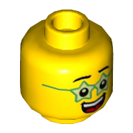 Tête de minifigurine garçon d'anniversaire, vert étoiles lunettes, grand sourire avec la langue et les dents motif imprimé (Minifig Head Birthday Boy, Green Star Glasses, Big Smile with Tongue and Teeth Print)