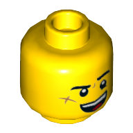 Tête de minifigurine Jack Davids, sourcils, cicatrice sur joue, sourire / motif imprimé effrayé (Minifig Head Jack Davids, Eyebrows, Scar on Cheek, Smile / Scared Print)