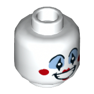 Haut éponge tête figurine, clown maquillage, ombre à paupières bleu moyen, sourire bouche ouverte, joues rouges et lèvres motif imprimé (Minifig Head Terry Top, Clown Make Up, Medium Blue Eye Shadow, Open Mouth Smile, Red Cheeks and Lips Print)