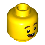 Tête de minifigurine hank hacksaw, sourcils épais brun rougeâtre, fossette du menton, bouche ouverte sourire avec la langue / en colère avec motif imprimé masque oculaire noir (Minifig Head Hacksaw Hank, Reddish Brown Thick Eyebrows, Chin Dimple, Open Mouth Smile with Tongue / Angry with Black Eyemask Print)