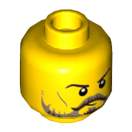 Chevalier de tournoi de tête figurine, sourcils brun foncé, moustache beige foncée et barbe, lignes de joue imprimées (Minifig Head Tournament Knight, Dark Brown Eyebrows, Dark Tan Moustache and Beard, Cheek Lines Print)