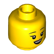 Tête de minifigurine Athlète, sourcils, lèvres de pêche, sourire montrant des dents / bouche ouverte avec le modèle imprimé de goutte de sueur (Minifig Head Athlete, Eyebrows, Peach Lips, Smile Showing Teeth / Open Mouth with Sweat Drop Print)