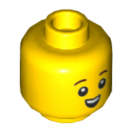 Tête de minifigurine, Pinata Garçon, Sourcils brun rougeâtre, Petit sourire ouvert motif imprimé (Minifig Head, Pinata Boy, Reddish Brown Eyebrows, Small Open Smile Print)