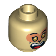 Tête de minifigurine singe roi, yeux d'or, bouche ouverte forgeron avec croc dents / motif imprimé en colère (Minifig Head Monkey King, Gold Eyes, Open Mouth Smith with Fang Teeth / Angry Print)