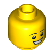 Tête de minifigurine Vert brique Costume Guy, grand sourire avec des dents serrées (Minifig Head Green Brick Suit Guy, Big Smile with Clenched Teeth)