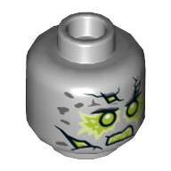 Tête de minifigurine Statue du Mal, yeux de vert citron et fissures avec bouche ouverte / yeux gris et motif imprimé bouche fermée (Minifig Head Statue of Evil, Lime Eyes and Cracks with Open Mouth / Gray Eyes and Closed Mouth Print)