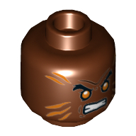 Tête de minifigurine Tigre de bronze, rayures oranges, sourcils, yeux oranges, dents serrées motif imprimé (Minifig Head Bronze Tiger, Orange Stripes, Eyebrows, Orange Eyes, Clenched Teeth Print)