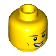 Tête de minifigurine Rami / Chen, traits sur les joues, motif : sourire montrant les dents / effrayé (Minifig Head Rami / Chen, Cheek Lines, Smile with Teeth / Scared Print)
