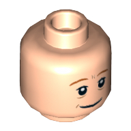 Tête de minifigurine Arthur Weasley, sourcils orange foncé, traits sur les joues, motif : sourire / air renfrogné (Minifig Head Arthur Weasley, Dark Orange Eyebrows, Cheek Lines, Smile / Frown Print)