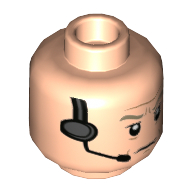 Tête de minifigurine general viers, sourcils beige foncé, poupe, casque motif imprimé (Minifig Head General Veers, Dark Tan Eyebrows, Stern, Headset Print)