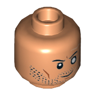 Tête de minifigurine épave, blanc œil gauche, barbe naissante, motif : sourire (Minifig Head Wrecker, White Left Eye, Stubble Beard, Smile Print)