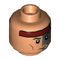 Minifigurine chasseur de tête, bandeau rouge, côté gauche gris bleuté foncé, sérieux, motif : bouche ouverte / bouche fermée (Minifig Head Hunter, Red Headband, Dark Bluish Gray Left Side, Serious, Open Mouth / Closed Mouth Print)