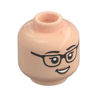Tête de minifigurine Phyllis Lapin Vance, Lunettes, Lèvres de pêche, Sourire avec dents ouvertes / Smiel avec motif imprimé fermé (Minifig Head Phyllis Lapin Vance, Glasses, Peach Lips, Smile with Open Teeth / Smiel with Closed Teeth Print)